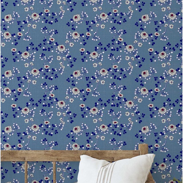 S4sassy Self-Stick Decorative Wallpaper, Mini Flower Vine Print Wall Paper, Textured Vinyl Waterproof Contact Paper, Blue, 25"x60"inch Removable Renter Friendly Wall Covering For Bedroom, Dining room
