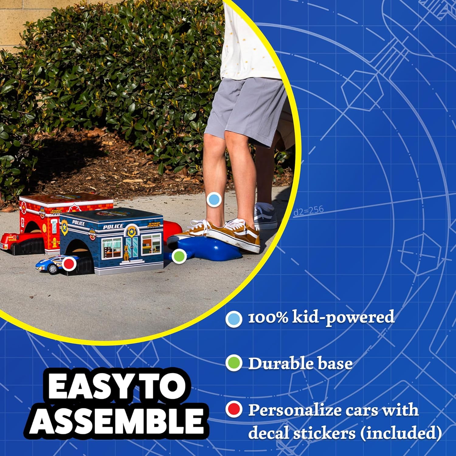 Stomp Rocket® Original Stomp Rescue Racers Launcher for Kids, 1 Police Car, 1 Fire Truck, 2 Toy Car Launchers, 2 Station Boxes and Stickers, Gift for Boys and Girls Ages 5 and up.