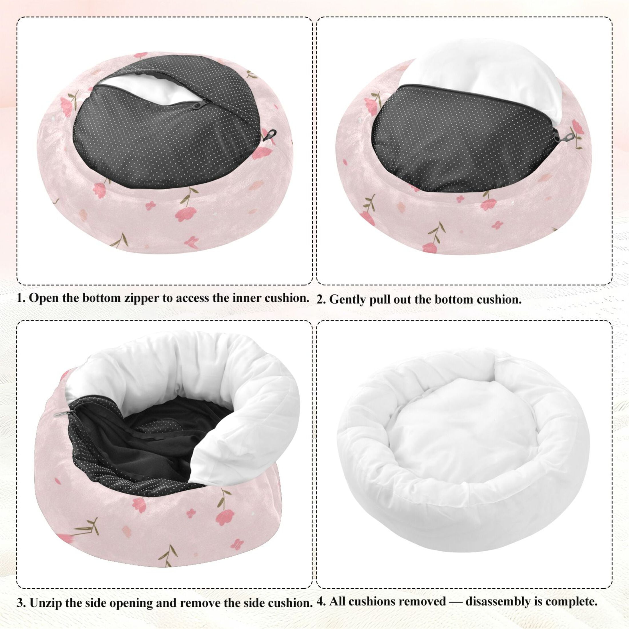 Iauyy Pet Couch Donut Cat Bed for Indoor Cats/Small Dogs Washable & Machine with Non-slip Bottom Calming Cat Furniture, The Atmosphere Of Spring (S)