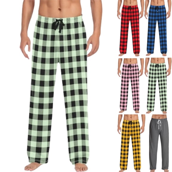 DENGDENG Pajamas for Men Christmas Plaid Winter Wide Leg Pj Bottoms Warm Sleepwear Fall Lounge Funny Pants Drawstring Elastic Waist Cute Baggy Pajamas Pants Blue 3XL