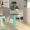 thumbnail image 3 of Merrick Lane 24" High Backless Mint Metal Counter Height Dining Stool with Wooden Seat for Indoor Use, 3 of 4