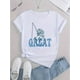 thumbnail image 2 of Women's "GREAT" Astronaut Fishing Print Tee - Casual & Sporty Round Neck Short Sleeve, Comfortable Polyester Blend Summer Top, 2 of 6