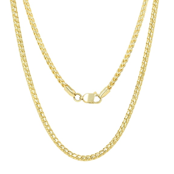 Nuragold 10k Real Yellow Gold Solid Franco Diamond Cut 2mm Spiga Wheat Chain Necklace (16"-30") Italian Jewelry for Men & Women
