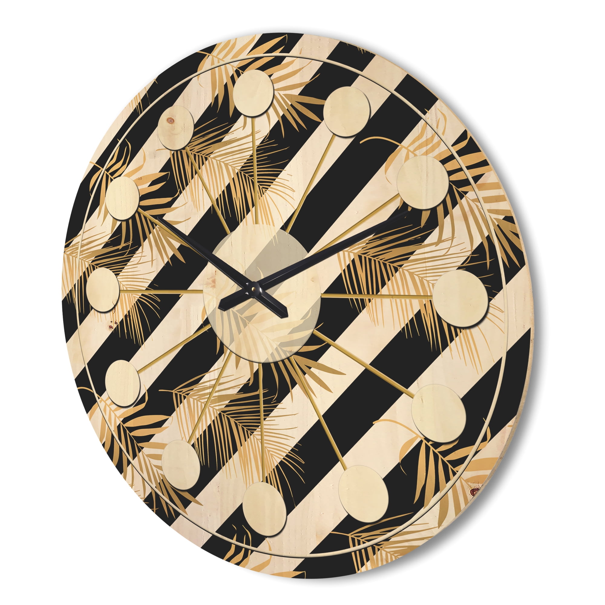 Designart 'Retro Golden Foliage VII' Mid-Century Modern Wood Wall Clock