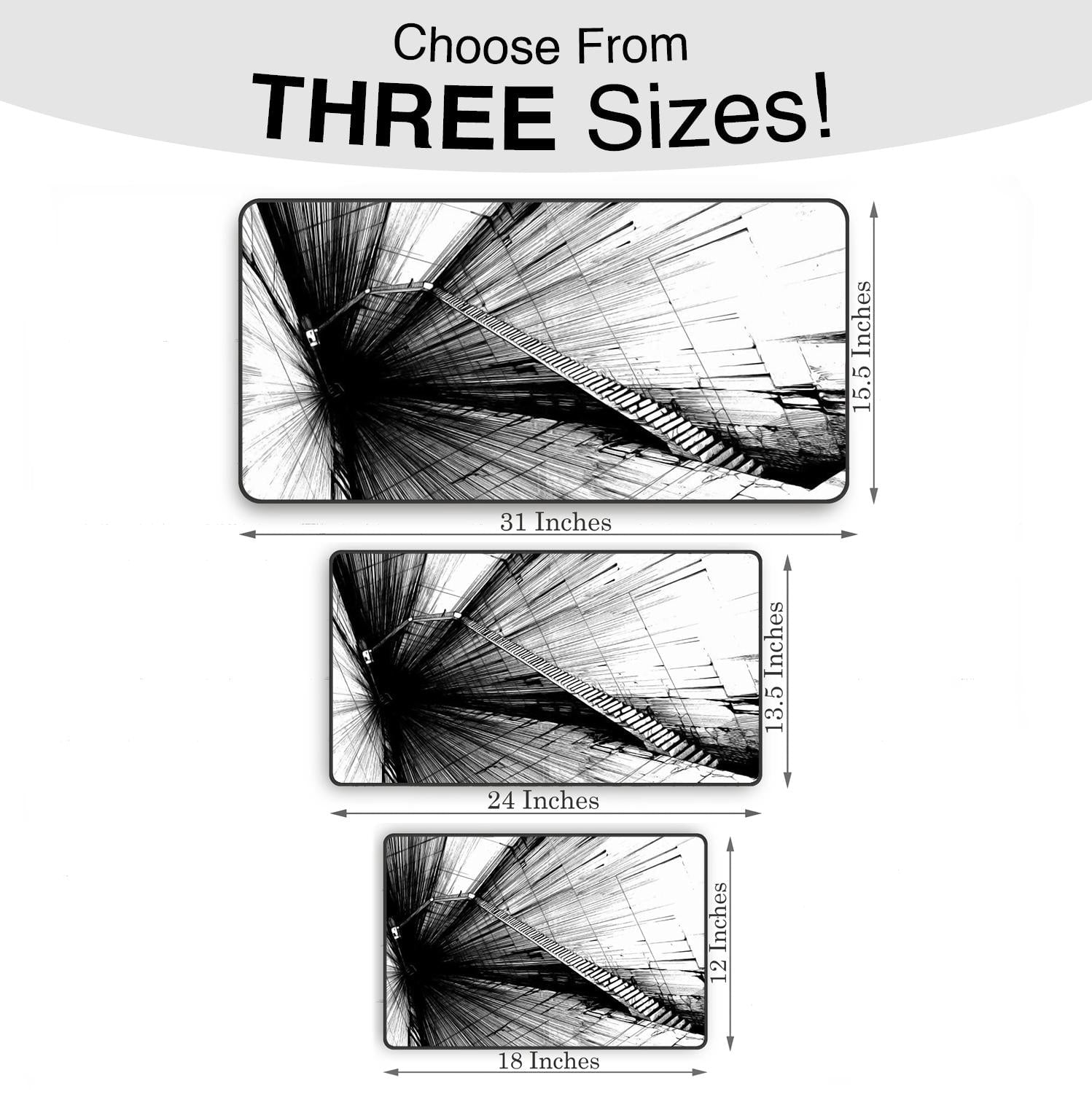 Futuristic Tunnel Design Gaming Mousepad, Large Desk Mat with Abstract Black and White Art, Anti-Slip Rubber Base Anime Desk Pad