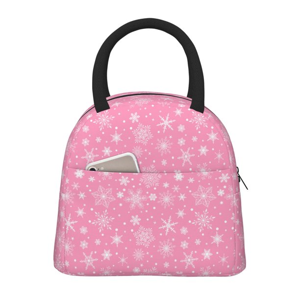 Fotbe Snowflake pink backgrounds Bolsa de Almuerzo con Estampado, Lonchera Aislada, Contenedor de Comida Reutilizable Tipo Cooler a Prueba de Fugas