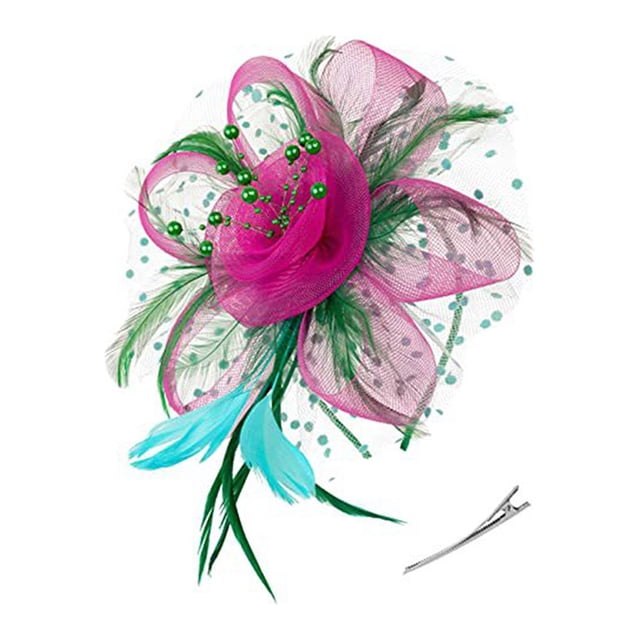 Sonducket Tocado Vintage para mujer, estilo Retro, velo, horquilla, tocado de flores para el pelo, boda, fiesta, Club, eventos de carreras de Ropa, zapatos y accesorios Miscelánea rosa verde rojo