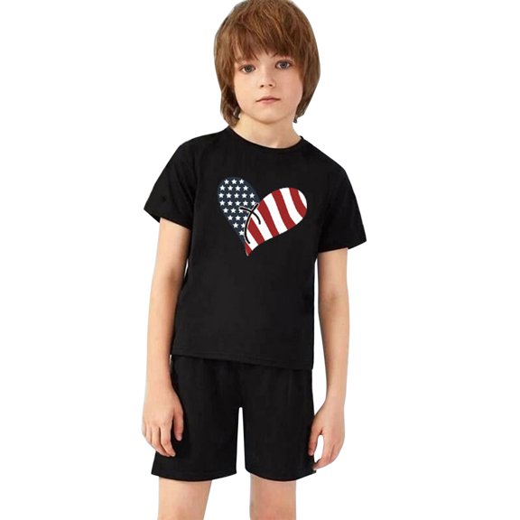 Vedolay Boys' Short Sets Toddler Baby Girl Boy 2pcs Print Outfits Clothes T Shirts Short Sets,Black 5-6 Years
