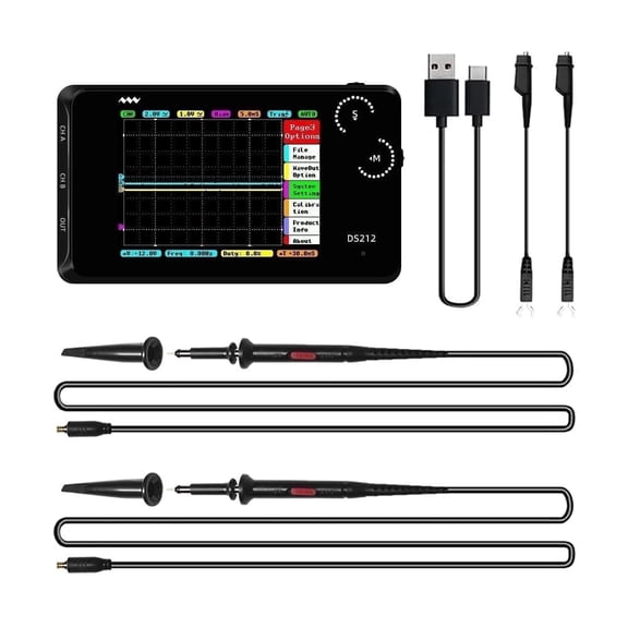 Pocket Oscilloscope DS212, Portable Oscilloscope Mini Size Handheld, Built-in Rechargeable Battery, 2 Channels, 1Mhz Bandwidth, Entry Level Oscilloscope for Beginner