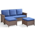 thumbnail image 2 of PARKWELL 3PCS Patio Conversation Set - Outdoor Wicker Couch with Ottomans,Rattan Sofa Furniture with No-Slip Cushions for Porch Balcony Backyard,Brown/Blue, 2 of 9