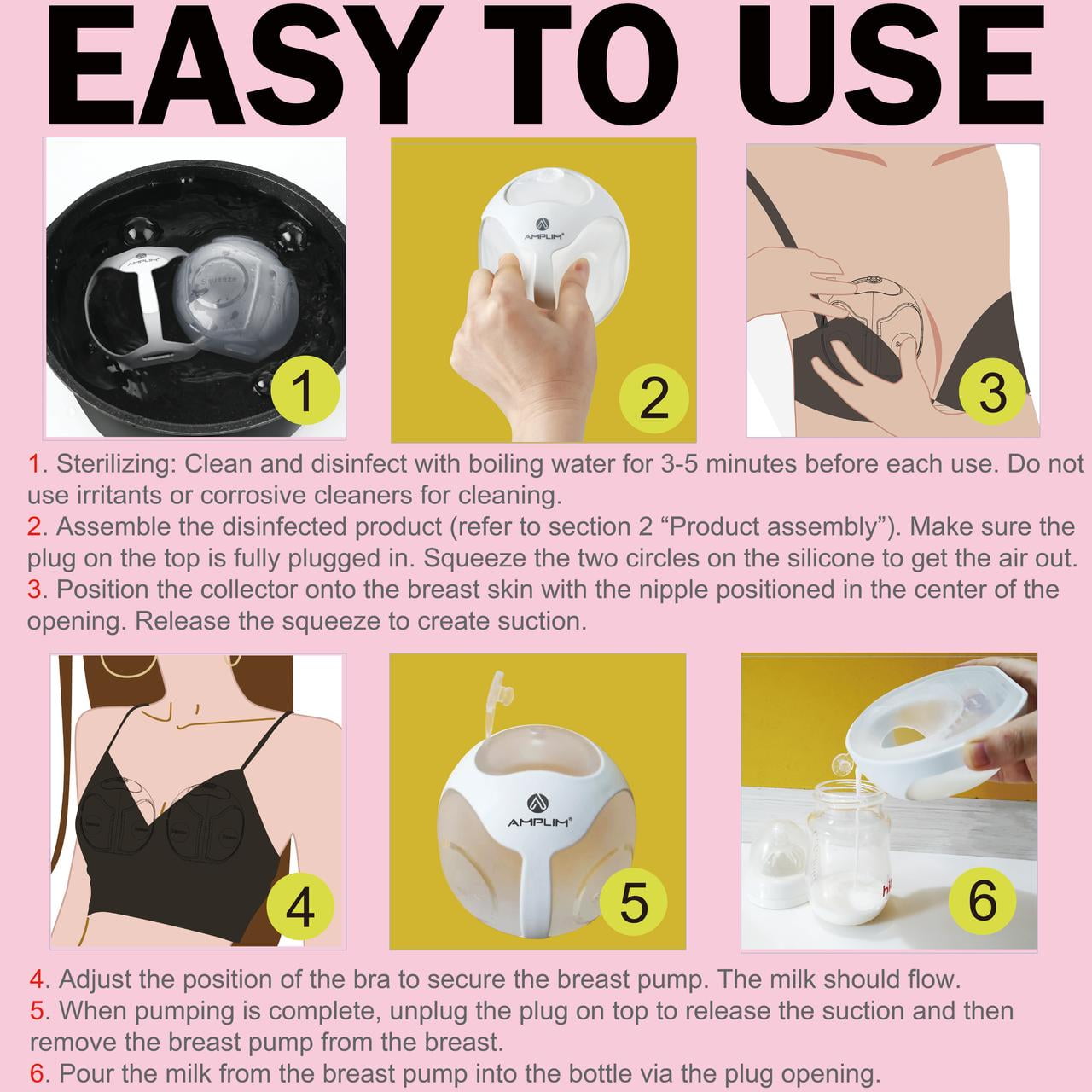 Amplim Wearable Manual Breast Pump, In-Bra Hands-Free Silicone Milk Collector for Breastfeeding, Strong Letdown Suction, Leakproof 4oz Milk Saver, Comfortable Nursing Shells, HSA/FSA Eligible, White