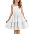 thumbnail image 2 of Xdegoge Dresses for Girls Square Neck Spaghetti Strap A Line Dress Tiered Ruffle Hem Fit and Flare Dress Back to School Cute Tea Party Dress Summer Sundress Birthday White 14-15Years, 2 of 5