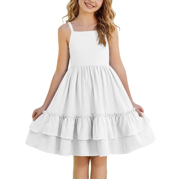 Mitankcoo Summer Dresses for Girls Halter Tiered Ruffle Hem A-Line Dress Casual Daily & Fashion Wear 4-15Y