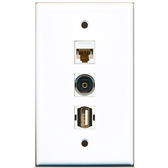 RiteAV - 1 Port USB A-A and 1 Port Toslink and 1 Port Cat6 Ethernet White Wall Plate