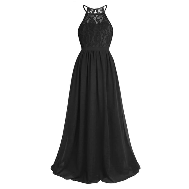 Hansber Robe de Demoiselle d'Honneur pour Enfants, Dos Nu, Chiffon, Longue, Fête, Junior, Mariage, Soirée, Bal, Maxi, Robe, Noir, 8
