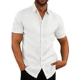 thumbnail image 2 of Basic Mens Short Sleeve Cotton Linen Shirt Button Up Turn Down Collar Casual Summer Beach Vacation Breathable Solid Shirt White L, 2 of 5