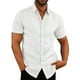 thumbnail image 1 of Men's Linen Short Sleeved Casual Shirt Collarless Standing Collar Summer Top 3XL, 1 of 5