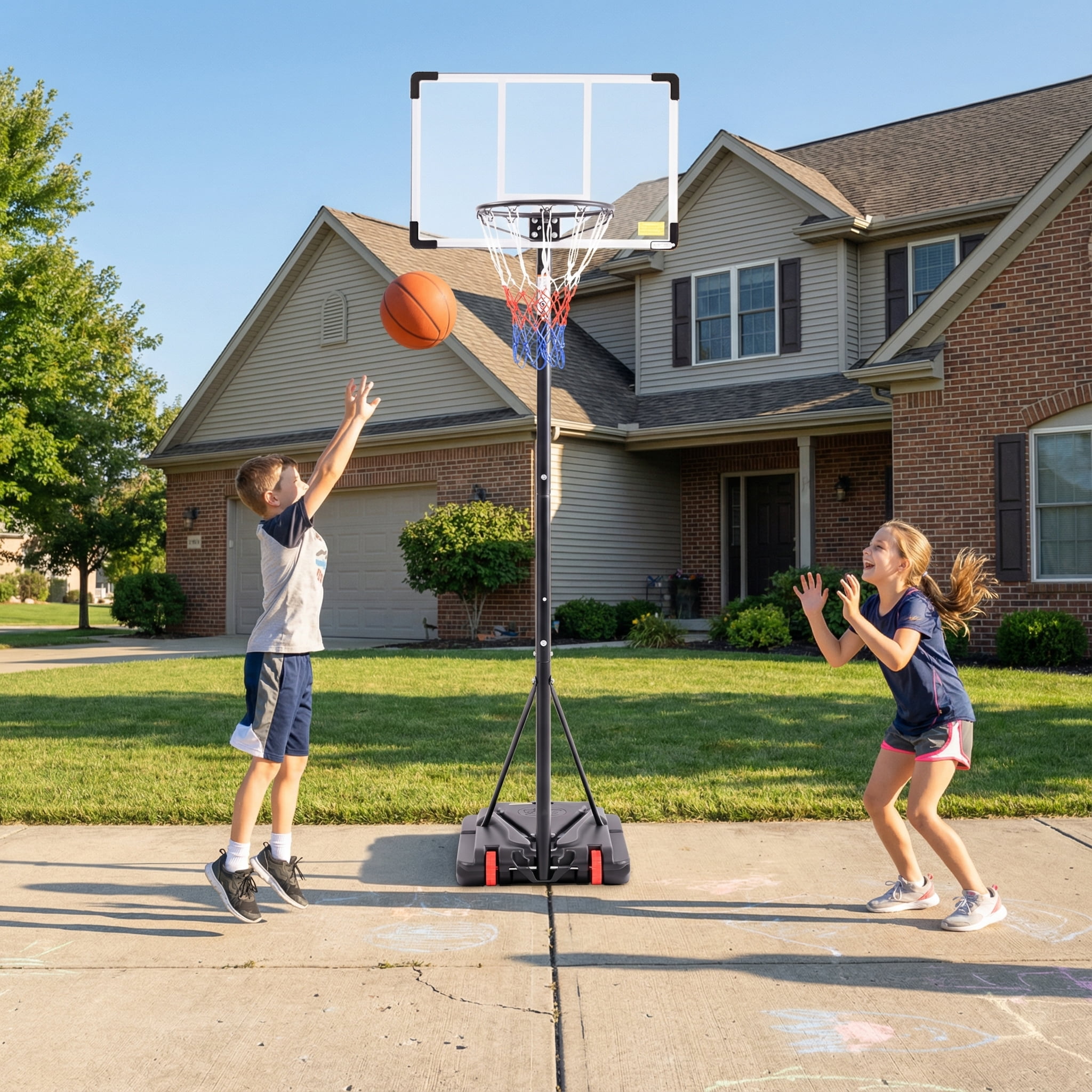 TrumanPick Portable Basketball Hoop Stand 5.1-8.5 Ft Adjustable Basketball Goal System for Kids Youth, White