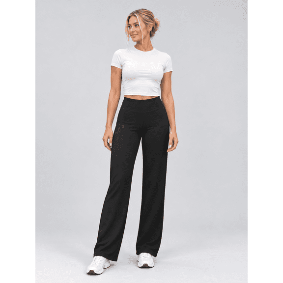Unbranded Women's High-Waisted Straight-Leg Athletic Pants, Black, M