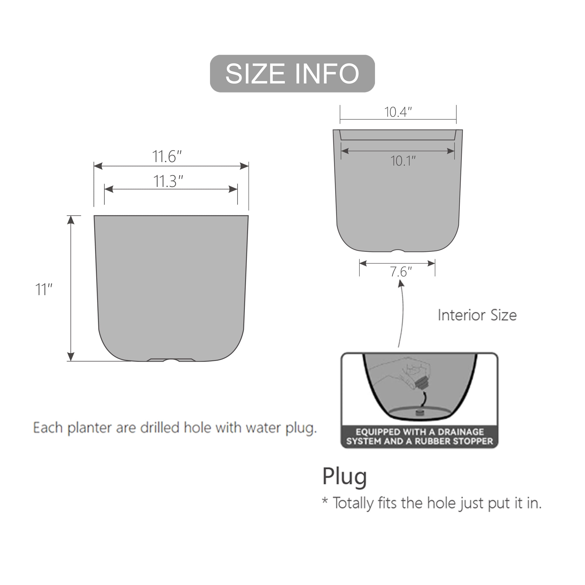 STONE LITE 10.4"x10.4"x11" Cylindrical Plastic Faux Wood Plant Pots and Planters with Drainage Holes