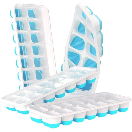 

Ice Cube Trays 4 Pack Reusable Silicone 14-Ice Cube Molds with Spill-Resistant Removable Lid Flexible and Odorless for Whiskey and Cocktails(blue)