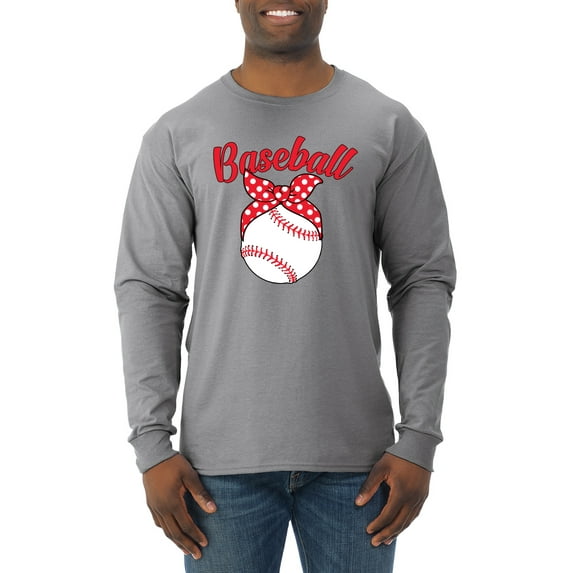 Wild Bobby, Cute Baseball Mom Ribbon Gift, Mother's Day, Men Long Sleeve Shirt, Heather Grey, 3XL
