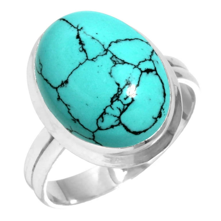 925 Silver Ring For Women - Men Blue Turquoise Stone Silver Ring