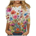thumbnail image 2 of JTZGDY 3/4 Sleeve Tops for Women Cute Summer Floral Printed Three Quare Legnth Sleeves Basic Crewneck Tunic Blouse Loose Oversized Dressy Casual Graphic T-Shirts Multicolor#11 L, 2 of 6