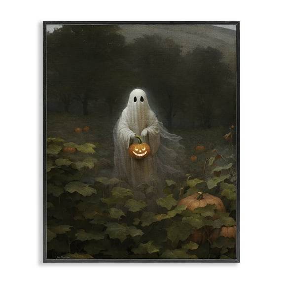 Stupell Industries Ghost in Pumpkin Patch Fantasy & Sci-Fi Painting Black Framed Art Print Wall Art, 11 x 14