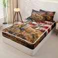 thumbnail image 2 of Castle Fairy Vintage Distressed US Flag Zipper Twin Comforter Sets with Fitted Sheet and 2 Pillowcases,Autumn Leaves Deer Zipper Bedding Set,Red White Ochre,Black Reversible,4-Piece, 2 of 6