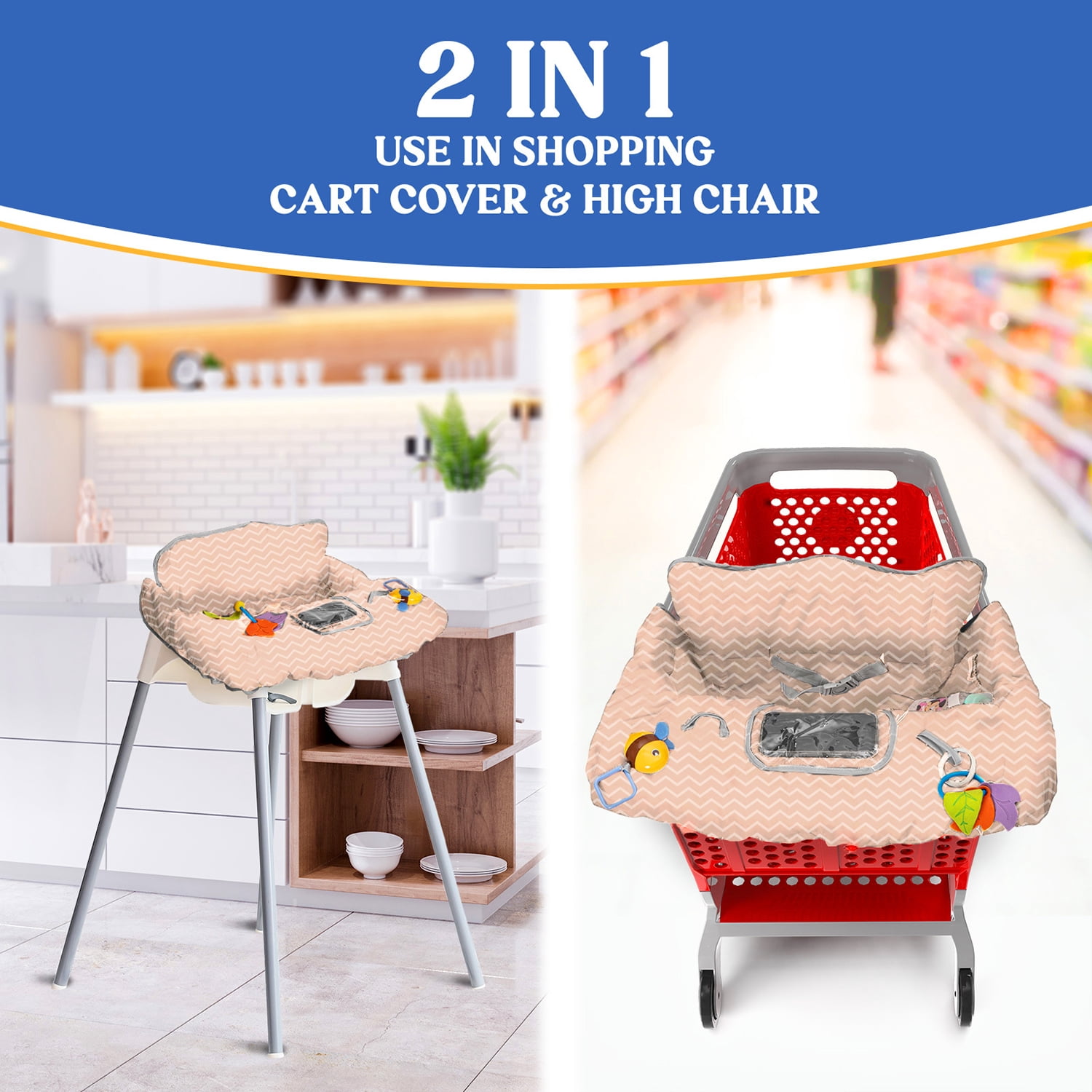 PILLANI Shopping Cart Cover for Baby, High Chair Cover for Restaurant Seat - Grocery Cart Cover for Baby Girl and Boy, Comfortable Cotton Buggy Covers for Babies - Padded Toddler Shopping Cart Cover