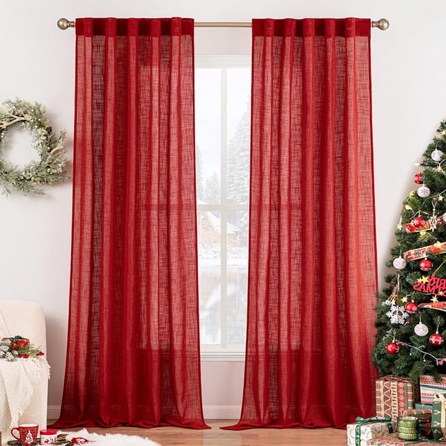 Cortinas MIULEE de Lino Rojo 244 cm de Largo para Dormitorio y Sala x2