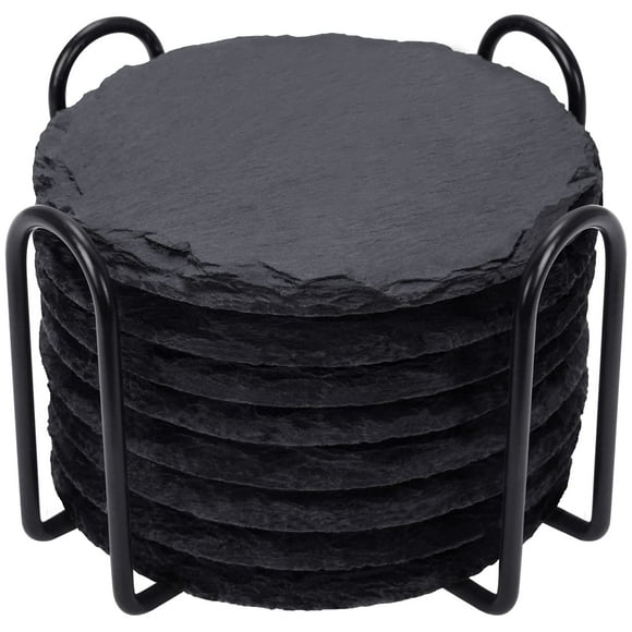 Juego de 8 unidades para bebidas Coasters GOH DODD Slate con soporte de metal