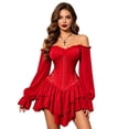 thumbnail image 2 of SRZYMJ Women High Waist Lace Up Tiered Ruffle Skirt Textured Fabric Bodycon Asymmetrical Hi Low Hem Gothic Steampunk Party Cocktail Midi Skirt L, 2 of 7
