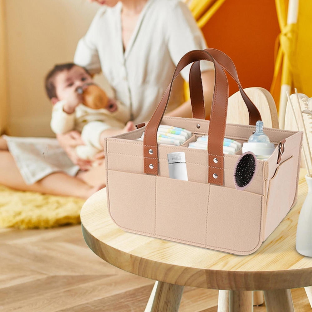 Ksruee Felt Diaper Bag Felt Large Capacity Baby Travel Storage Bag Car and Nursery Organizer Travel Diaper Organizer Basket Diaper Changing Tote for Diaper Toys Bottles Wipes Books attractively