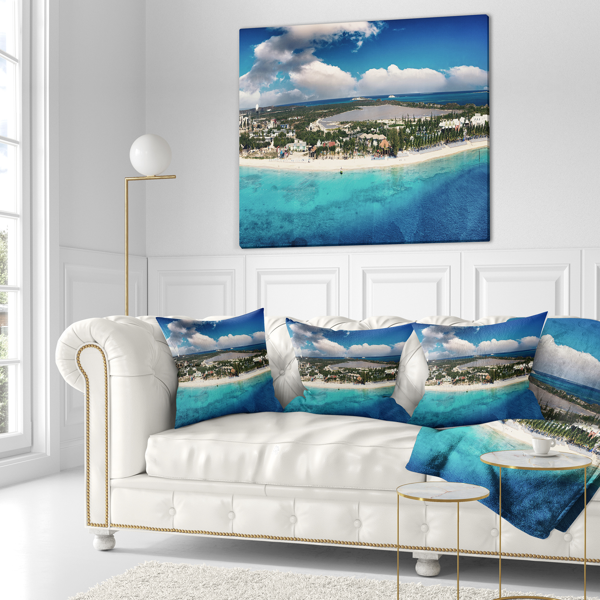 Designart Caribbean Coast Tropical Panorama - Seascape Throw Pillow - 16x16