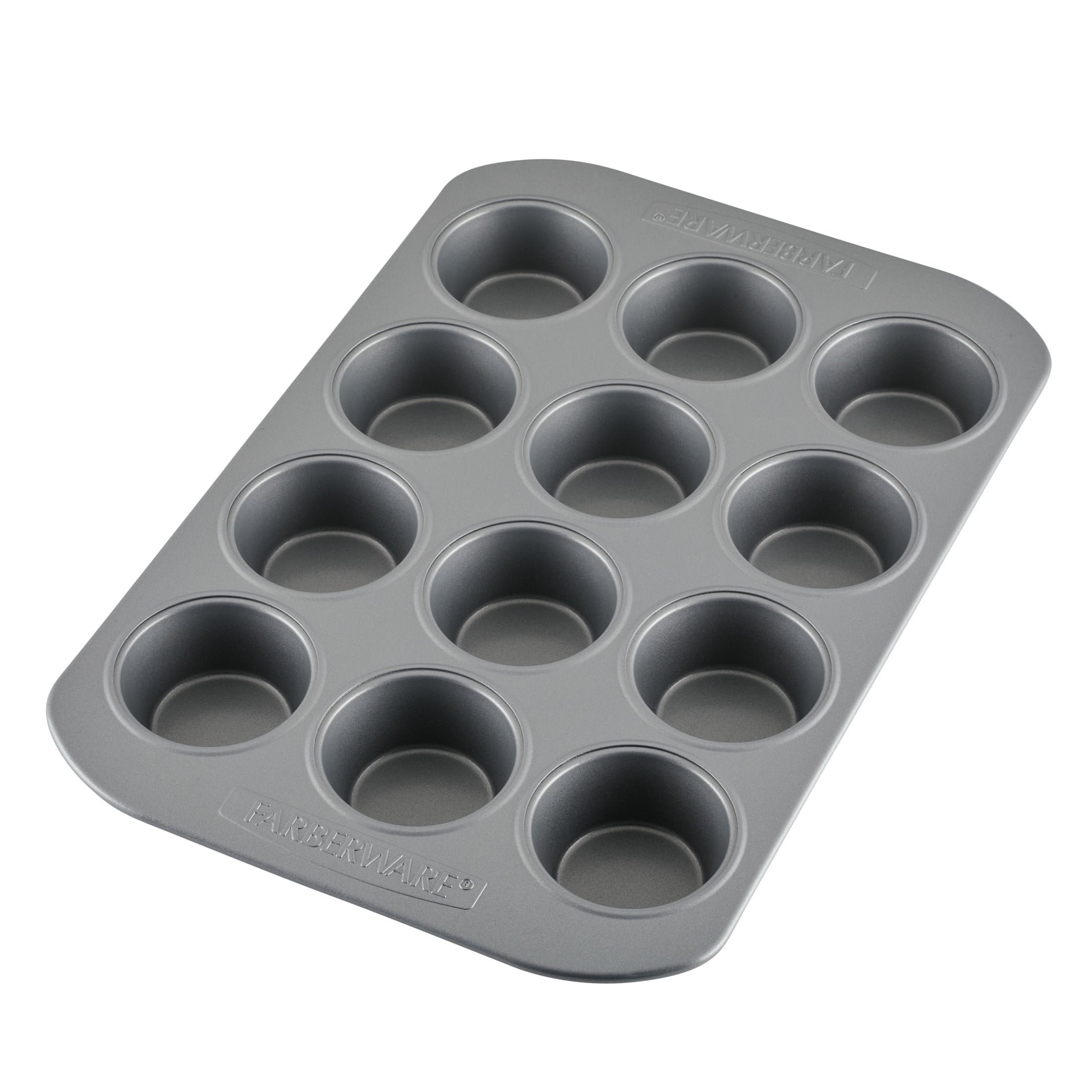 Farberware Nonstick Bakeware 3 Piece  Muffin Cake and Lasagna Pan Set, Gray