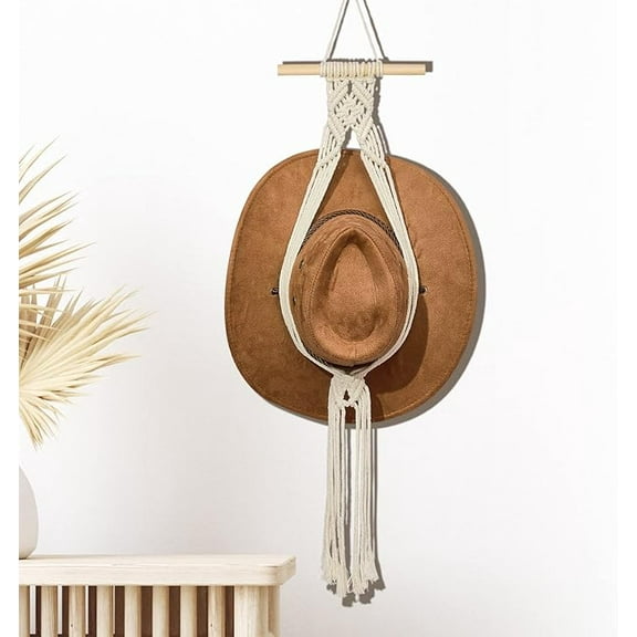 Lsupdaol Macrame Hat Hangers Boho Hat Rack Cowboy Hat Hanger Back of Door Hat Organizer (White,One Hat Style)