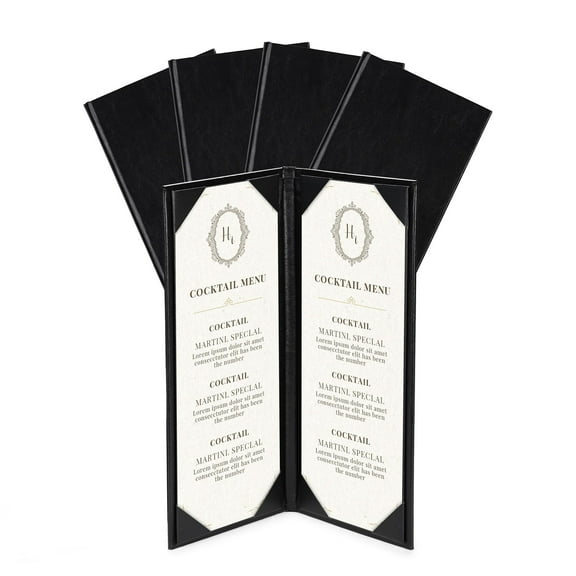WeChef 5 Pack Menu Covers 4.25"x11" 2 View Angled Corners Wine List Restaurant