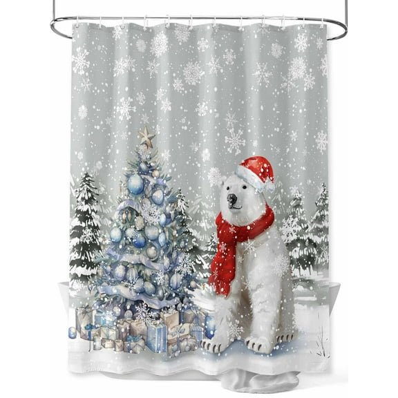Gray Bear Christmas Standard Shower Curtain Set, Waterproof Shower Curtains for Bathroom, Xmas Tree Snowflake Washable Fabric Cloth Bath Curtain for Bathtub Decoration with Hooks 72x72 Inches