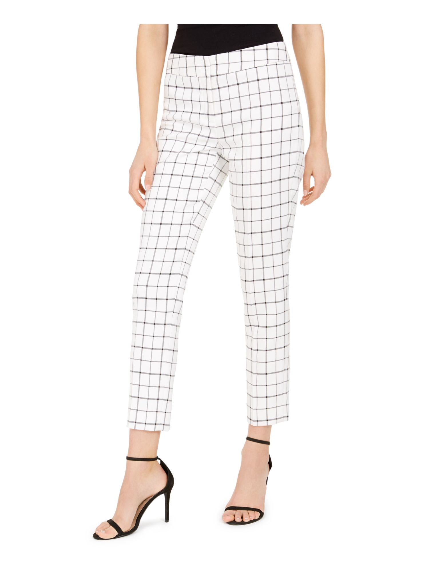 NINE WEST Womens White Windowpane Plaid 