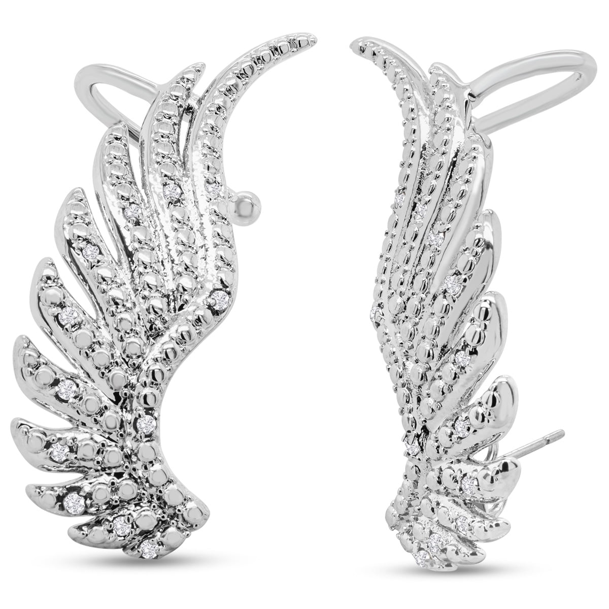 SuperJeweler 1/4 Carat Diamond Feather Cuff Earrings in White Gold
