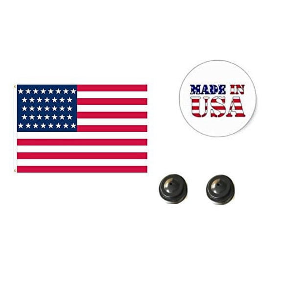 Made in the USA. 2 Historical 37-Star American 4"x6" Miniature Desk & Table Flags Includes 2 Flag Stands & 2 37-Star American Flag Small Mini Stick Flags