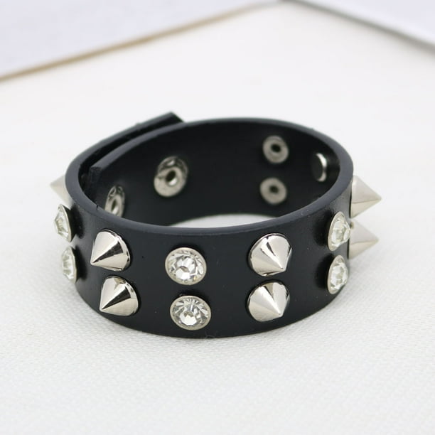 Pulsera punk de cuero PU negra Yuyangstore Pulsera punk rock