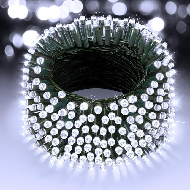 XURISEN 200FT 500 LED Christmas Lights, Green Wire String Lights Outdoor 8 Modes Memory Function Plug in Fairy Lights for House Christmas Tree Patio Wedding Garden Party Decor- Cool White