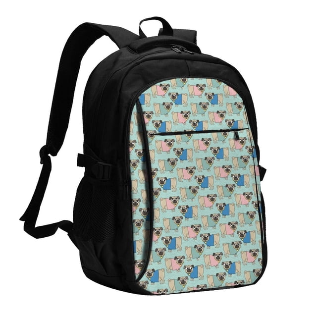 Disketp Colorful Pugs Mochila de Viaje Estampada para Laptop con Puerto de Carga USB, Mochila Impermeable para Computadora – Regalo para Hombres y Mujeres