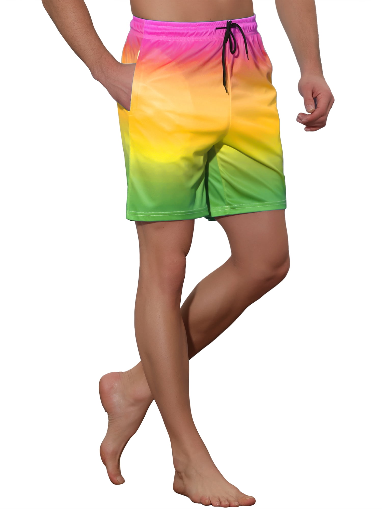 DARING DIVA Men's Drawstring Waist Beach Swimwear Shorts for Adventure 34 Yellow