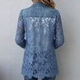 thumbnail image 5 of Sorvello Distressed Eyelet Lace Patchwork Denim Jacket for Women Notch Lapel Single Button Front Blazer with Pockets Mid Long Spring Fall Business Casual Light Blue L, 5 of 6