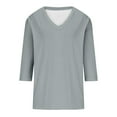 thumbnail image 3 of 3/4 Sleeve Shirts for Women 2025 Fall Casual Solid Color V Neck Loose Fit Plain Basic Tshirt Womens T Shirts, 3 of 5