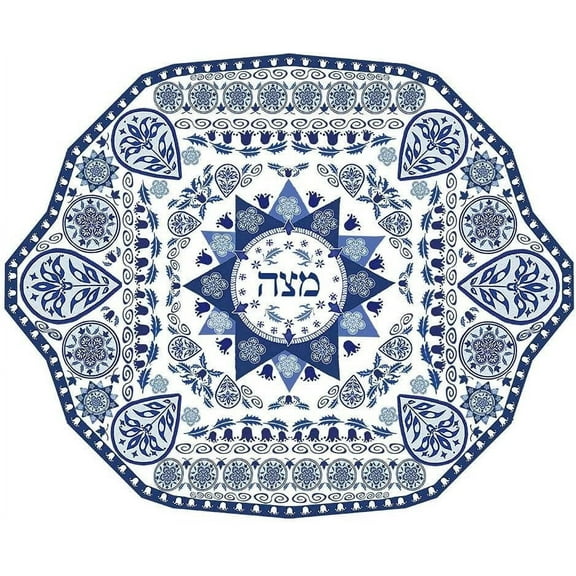 Aviv Judaica Passover Seder Matzo Plate Ornate Renaissance Pattern by Artist Jessica Sporn - 10.5" Square Matzah Tray with Artistic Floral Design